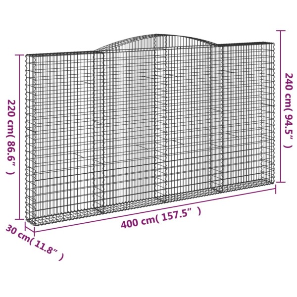 Cestas de gaviones 6 uds forma de arco hierro 400x30x220/240 cm