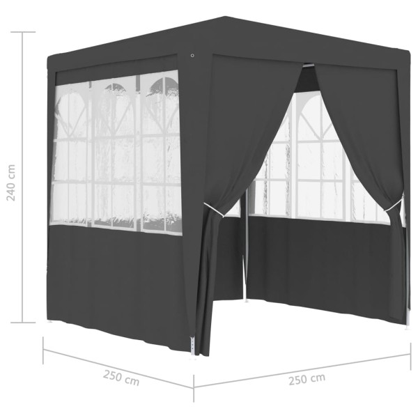 Carpa profesional fiestas con paredes gris 90 g/m² 2,5x2,5 m