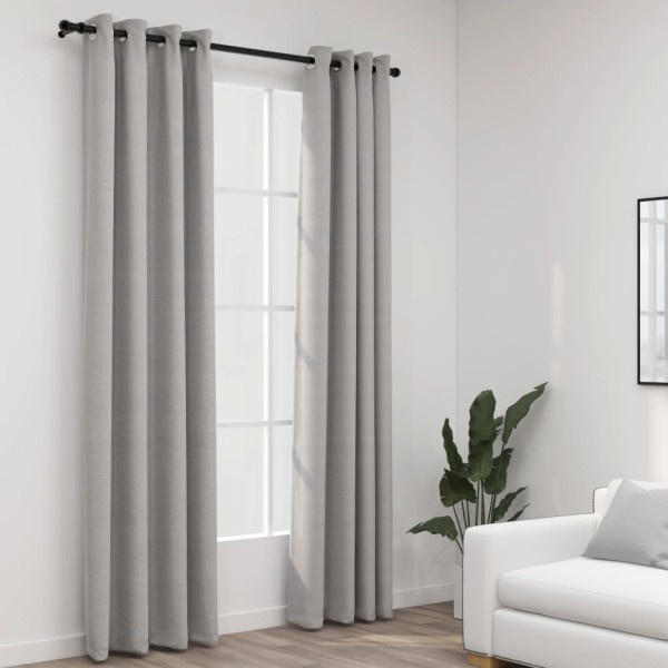 Cortinas opacas con ojales look de lino 2 pzas gris 140x225 cm