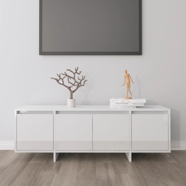 Mueble de TV madera contrachapada blanco brillo 120x30x40,5 cm