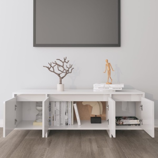 Mueble de TV madera contrachapada blanco brillo 120x30x40,5 cm