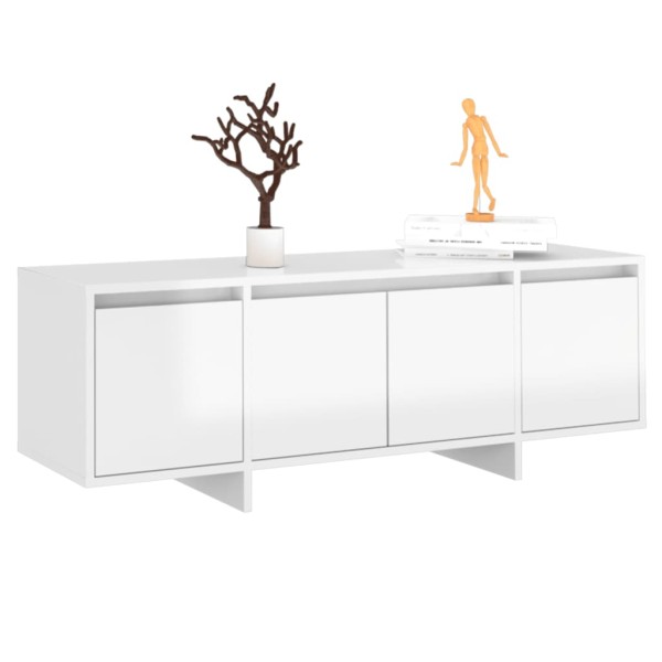 Mueble de TV madera contrachapada blanco brillo 120x30x40,5 cm