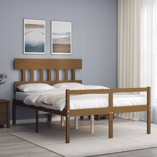 Cama para personas mayores cabecero madera maciza marrón miel