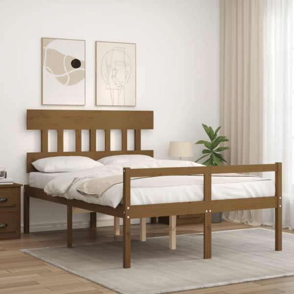 Cama para personas mayores cabecero madera maciza marrón miel