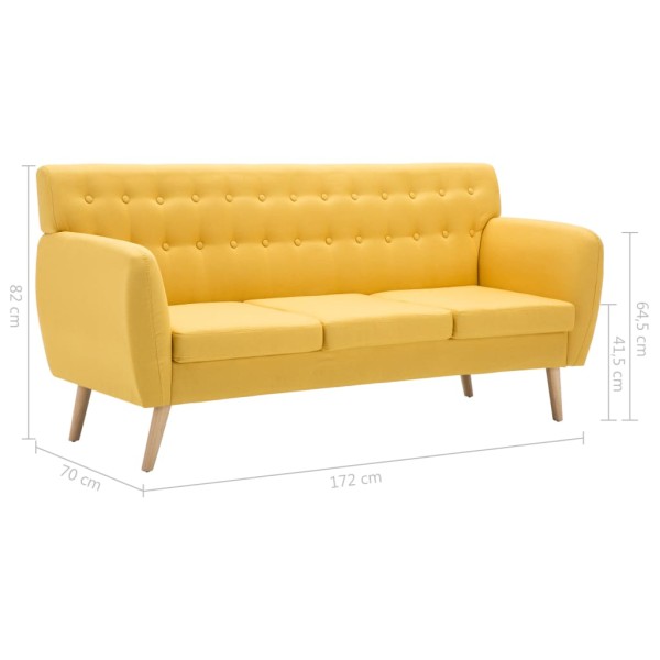 Sofá de 3 plazas tapizado de tela amarillo 172x70x82 cm