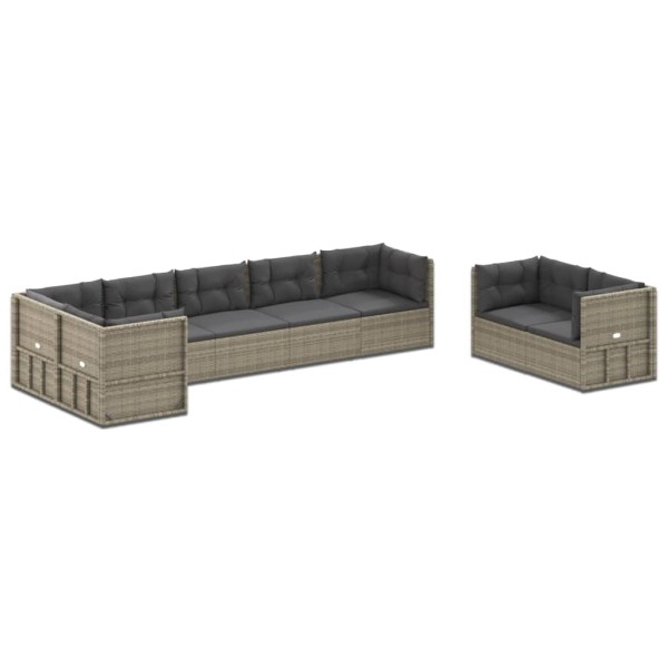 Set de muebles de jardín 8 pzas y cojines ratán sintético gris