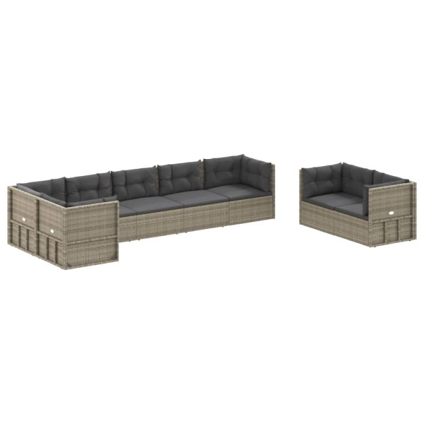 Set de muebles de jardín 8 pzas y cojines ratán sintético gris