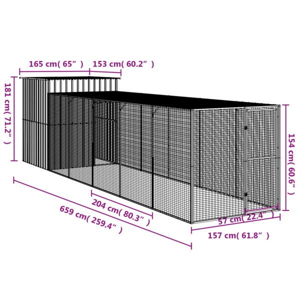 Gallinero con corral acero galvanizado gris claro 165x659x181cm