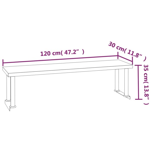 Mesa de trabajo para cocina con estante acero inox 120x60x115cm