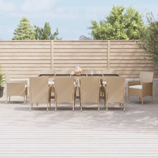 Set comedor de jardín 11 pzas con cojines ratán sintético beige