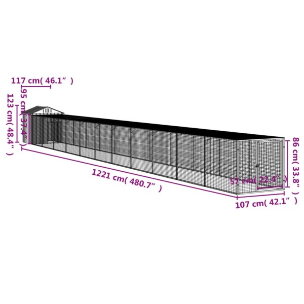 Gallinero y corral acero galvanizado gris claro 117x1221x123 cm