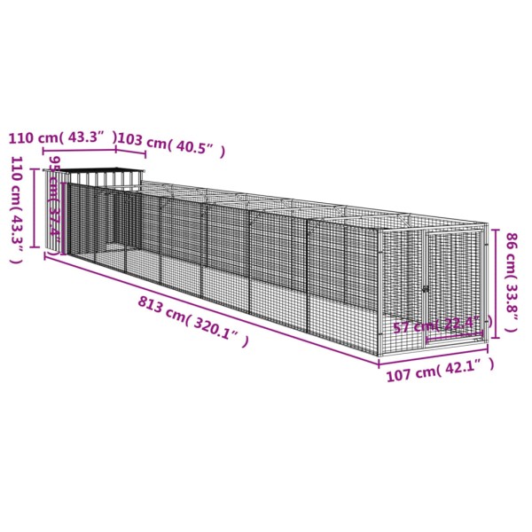 Caseta perros corral acero galvanizado gris claro 110x813x110cm