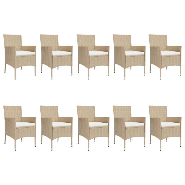 Set comedor de jardín 11 pzas con cojines ratán sintético beige