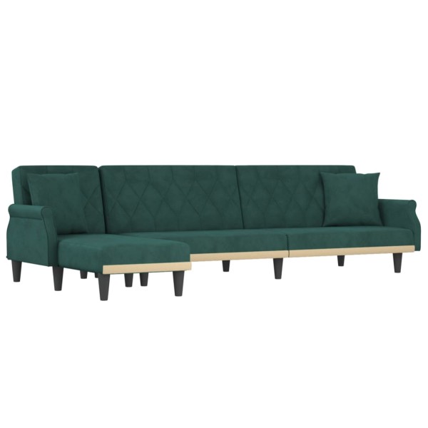 Sofá cama en forma de L terciopelo verde oscuro 271x140x70 cm