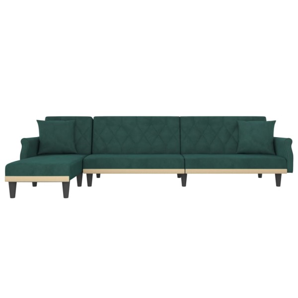 Sofá cama en forma de L terciopelo verde oscuro 271x140x70 cm