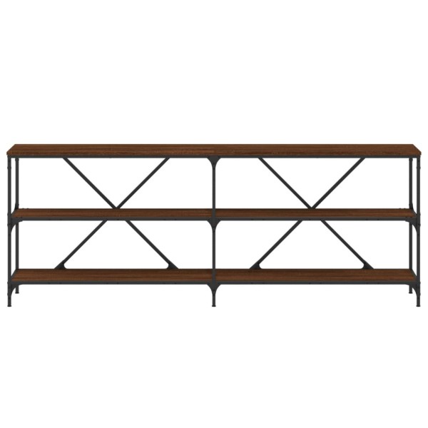 Mesa consola hierro madera ingeniería roble marrón 200x30x75 cm