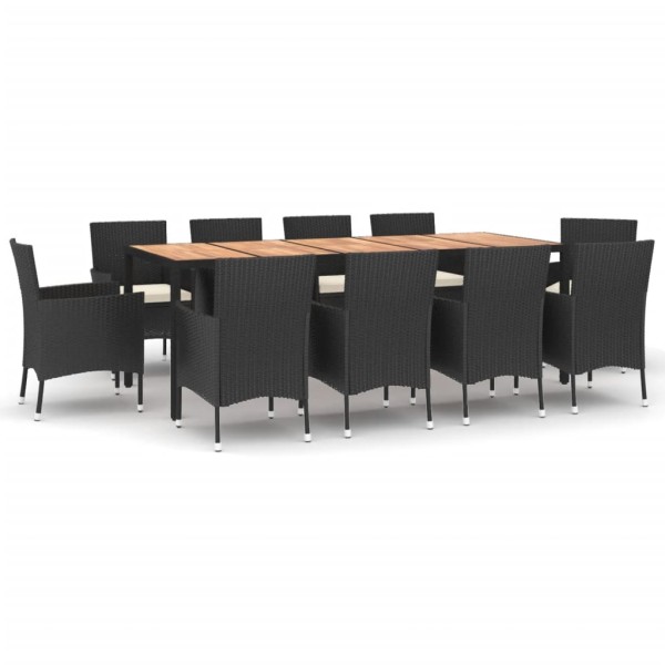 Set de comedor jardín 11 pzas con cojines ratán sintético negro