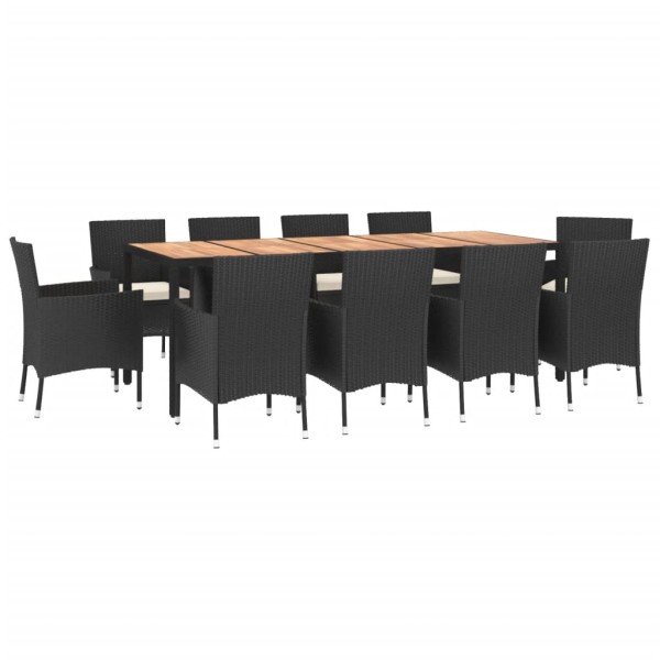 Set de comedor jardín 11 pzas con cojines ratán sintético negro