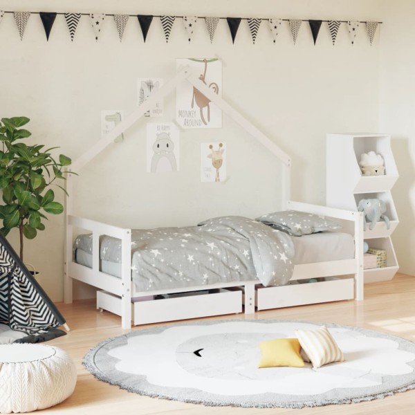 Estructura cama infantil y cajones madera pino blanco 80x160 cm