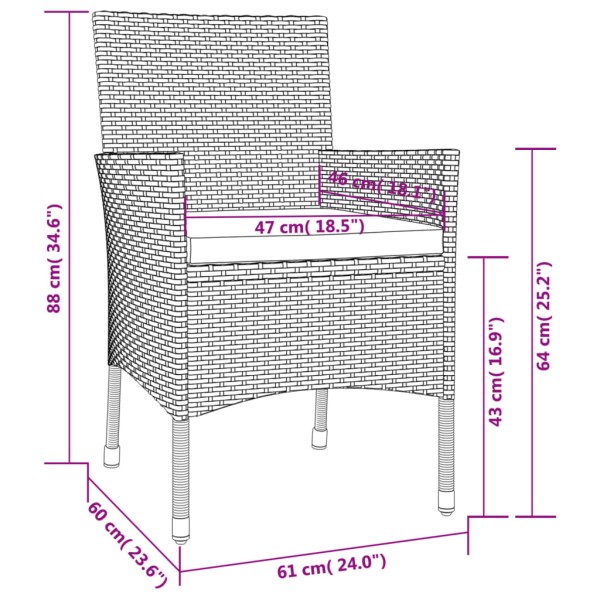 Set de comedor jardín 11 pzas con cojines ratán sintético negro