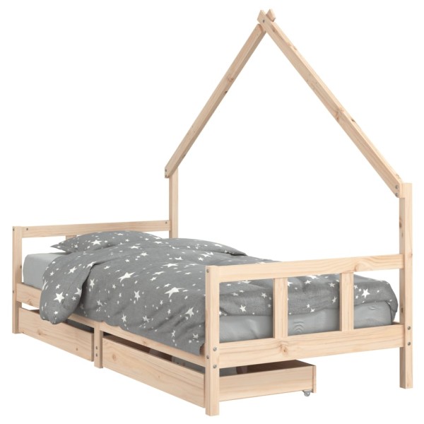 Estructura de cama infantil con cajones madera pino 90x190 cm