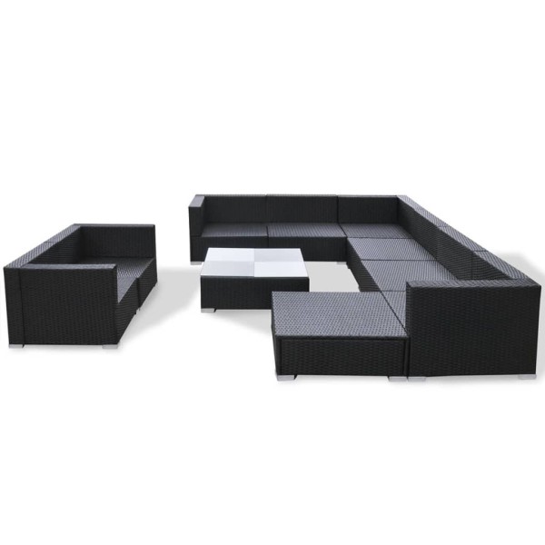 Set muebles de jardín 10 piezas y cojines ratán sintético negro