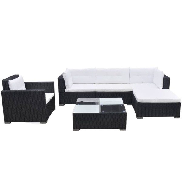 Set muebles de jardín 6 piezas y cojines ratán sintético negro