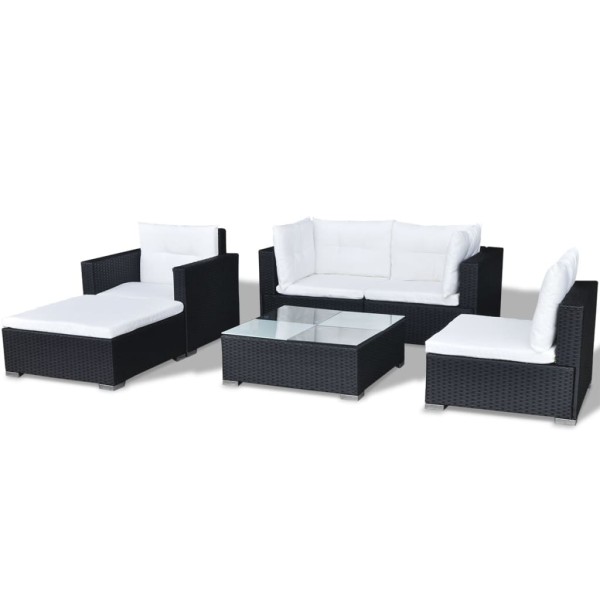 Set muebles de jardín 6 piezas y cojines ratán sintético negro