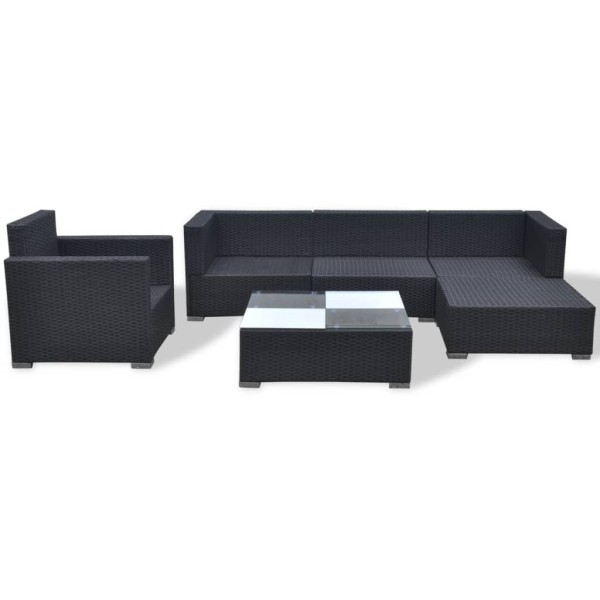 Set muebles de jardín 6 piezas y cojines ratán sintético negro