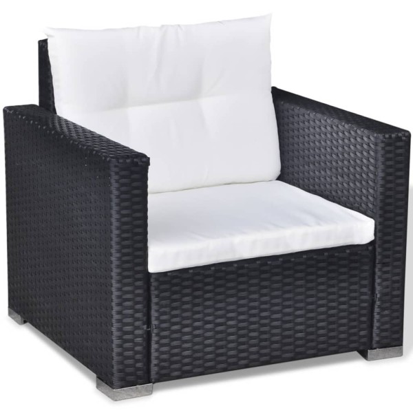 Set muebles de jardín 6 piezas y cojines ratán sintético negro