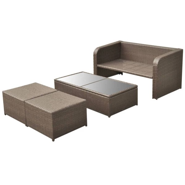 Set muebles de jardín 4 piezas y cojines ratán sintético marrón