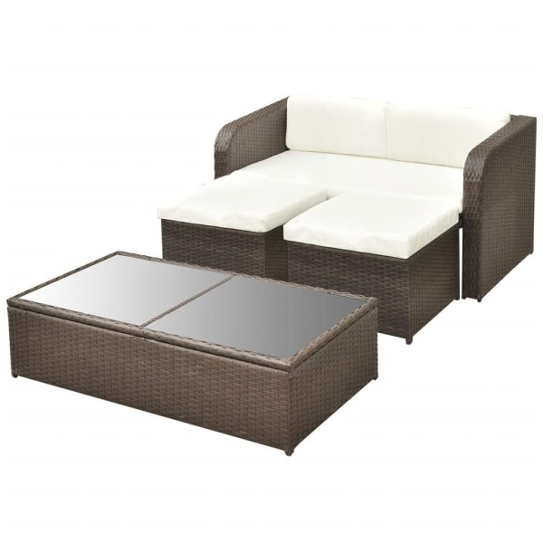 Set muebles de jardín 4 piezas y cojines ratán sintético marrón