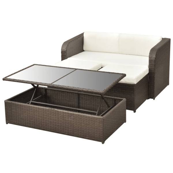 Set muebles de jardín 4 piezas y cojines ratán sintético marrón