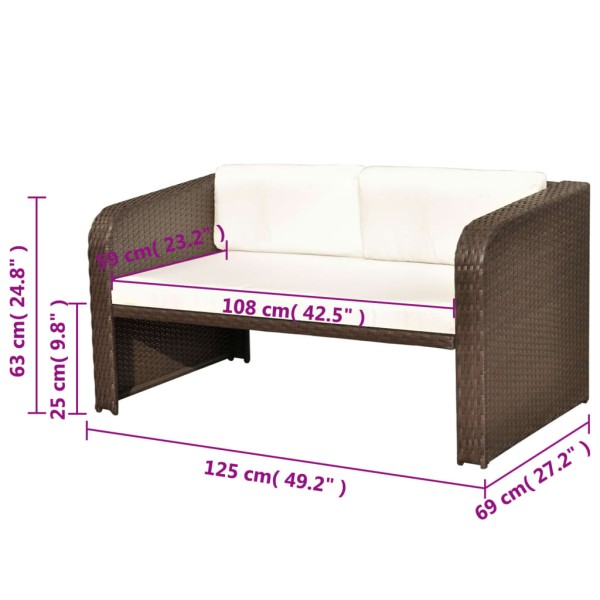 Set muebles de jardín 4 piezas y cojines ratán sintético marrón