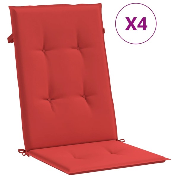 Cojín silla de jardín respaldo alto 4 uds tela rojo 120x50x3 cm