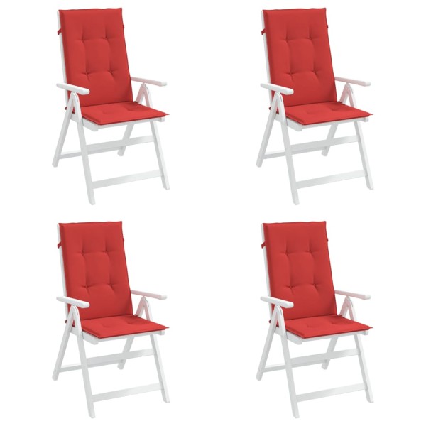 Cojín silla de jardín respaldo alto 4 uds tela rojo 120x50x3 cm