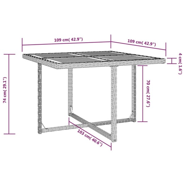 Set comedor de jardín 9 pzas ratán sintético y madera negro