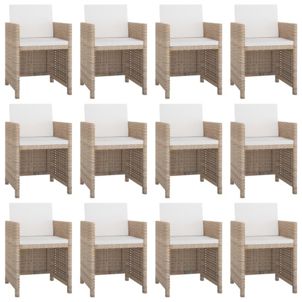 Set comedor de jardín 13 piezas y cojines ratán sintético beige