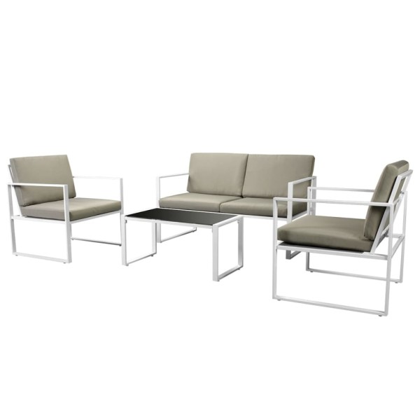 Set de muebles de jardín 4 piezas y cojines acero blanco