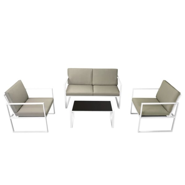 Set de muebles de jardín 4 piezas y cojines acero blanco