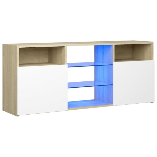 Mueble de TV con luces LED blanco y roble Sonoma 120x30x50 cm