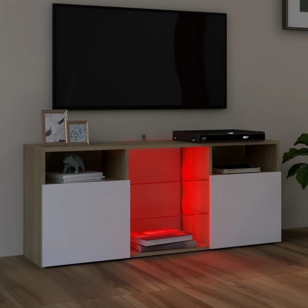 Mueble de TV con luces LED blanco y roble Sonoma 120x30x50 cm