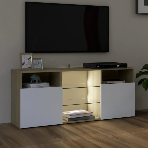 Mueble de TV con luces LED blanco y roble Sonoma 120x30x50 cm