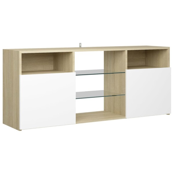 Mueble de TV con luces LED blanco y roble Sonoma 120x30x50 cm