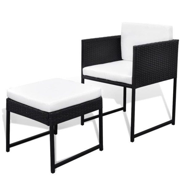 Set comedor de jardín 9 piezas y cojines ratán sintético negro