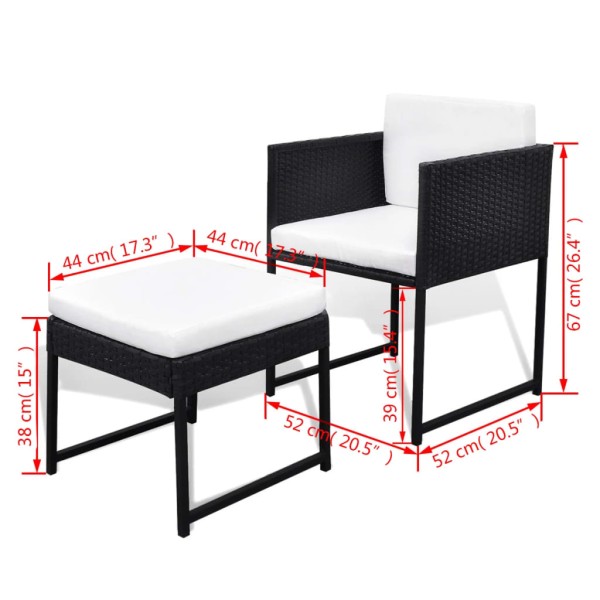 Set comedor de jardín 9 piezas y cojines ratán sintético negro