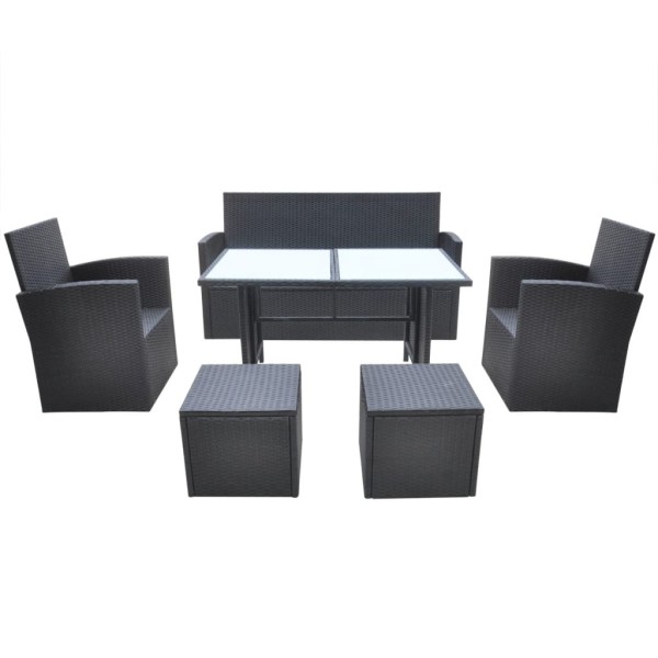 Set comedor de jardín 6 piezas y cojines ratán sintético negro