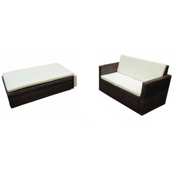 Set muebles de jardín 2 piezas y cojines ratán sintético marrón