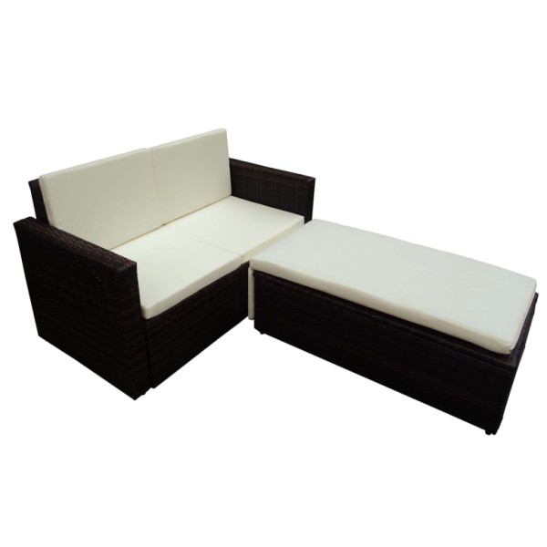 Set muebles de jardín 2 piezas y cojines ratán sintético marrón