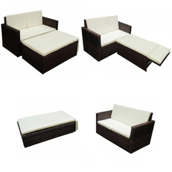 Set muebles de jardín 2 piezas y cojines ratán sintético marrón